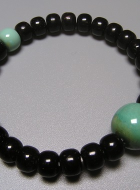 原矿纯天然绿松石老形顶珠 椰壳手串 手链 特价