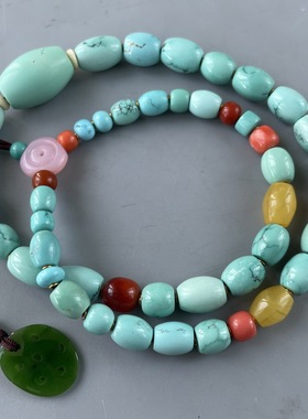 纯天然原矿绿松石桶珠项链  多宝项链 多圈手链手串 24K金隔珠