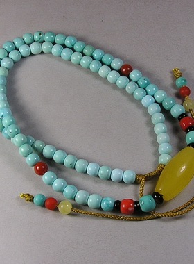 纯天然原矿绿松石蜜蜡多圈项链