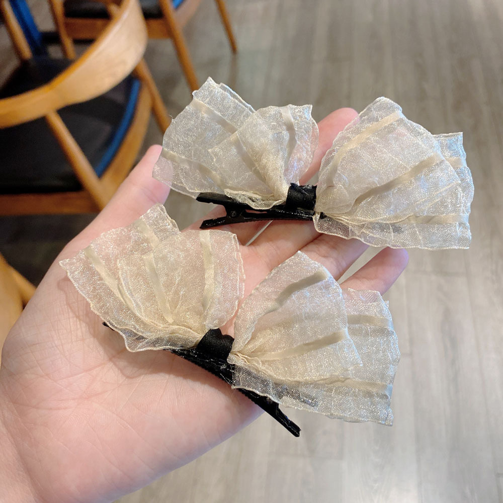 网纱蕾丝立体结发夹侧边发卡夹子头饰少女一字夹超仙时尚黑色发饰_虎窝淘