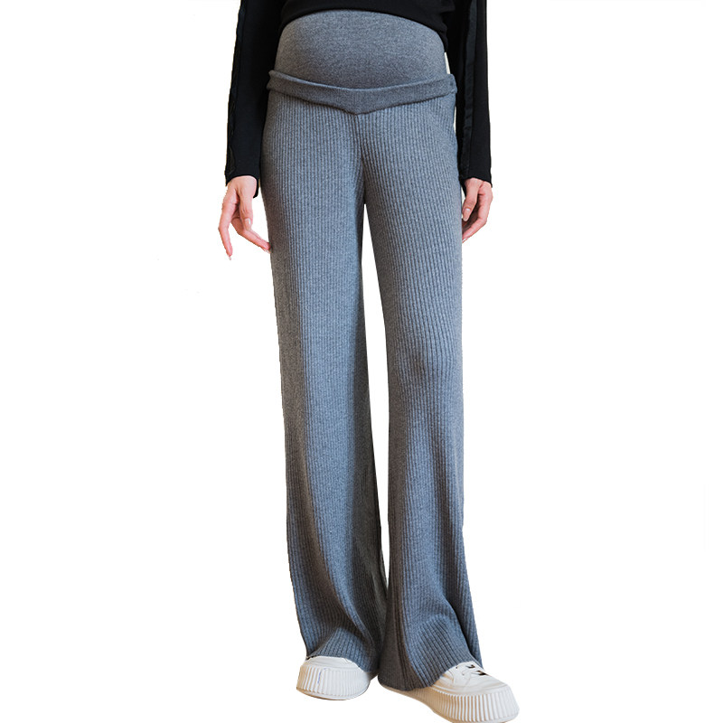 BELLYWEAR孕妇针织阔腿裤时尚宽松显瘦竖坑条纹理直筒拖地裤秋装,淘宝优惠券,粉丝福利购,淘宝优惠卷