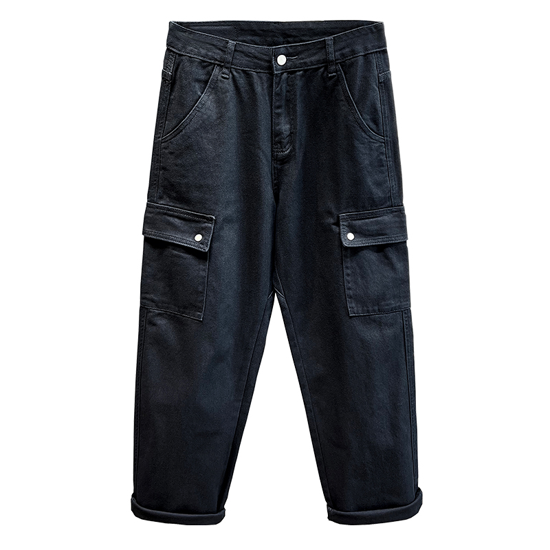 高街纯黑牛仔裤男士直筒宽松阔腿老爹潮牌大码秋季工装休闲长裤子 - 图3