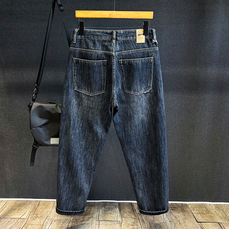 2025秋季新款复古牛仔裤男士宽松大码冬季加绒加厚男生九分哈伦裤,淘宝优惠券,粉丝福利购,淘宝优惠卷