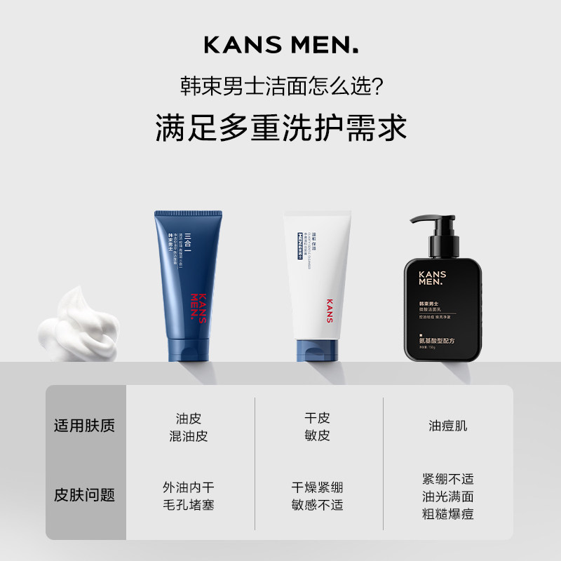 韩束男士祛痘洗面奶控油专用氨基酸清洁毛孔清爽正品男生洁面乳