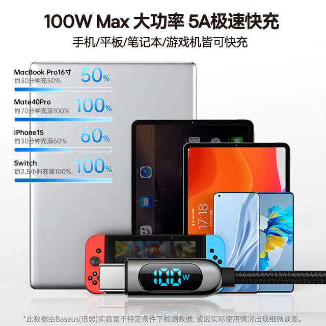 Beisi dual Typec charging cable 100W digital display power Beisi dual Typec charging cable 100W digital display power