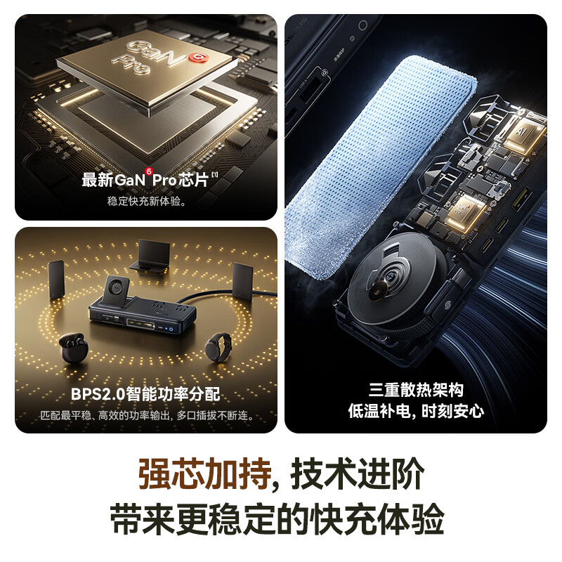 【新国标3C认证】倍思100W七合一桌面充电站带伸缩数据线氮化镓充电器插座适用华为荣耀小米苹果17手机笔记本 - 图3