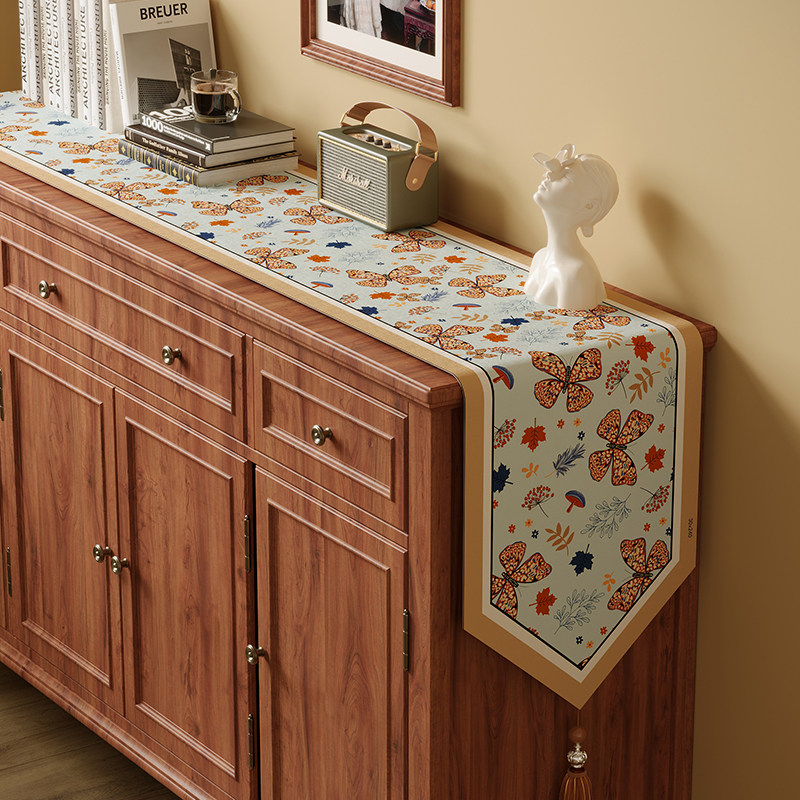 老钱风花鸟鞋柜防尘布轻奢复古流苏电视柜桌布长条形台面边柜盖巾,淘宝优惠券,粉丝福利购,淘宝优惠卷