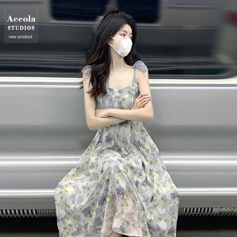 茶歇法式小众吊带连衣裙油画风仙气超仙森系初恋收腰裙子别致长裙_Queen 颜究院_女装/女士精品-第5张图片-提都小院