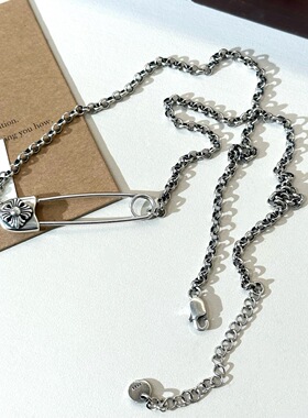 925银复古十字架胸针别针锁骨链