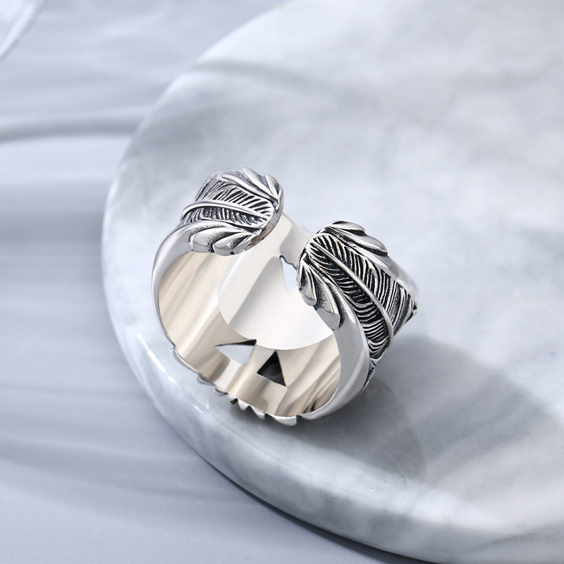 羊羊家S925纯银星芒戒指男女个性指环羽毛食指开口泰银复古饰品,淘宝优惠券,粉丝福利购,淘宝优惠卷