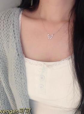 s925纯银蝴蝶小众甜美锁骨项链女