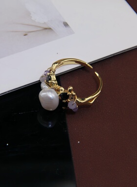 星空幻境大气珍珠戒指女生轻奢可调节开口指环时尚复古配饰2026款