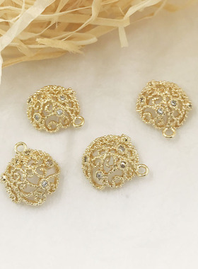 金色镶钻镂空铜镀真金吊坠