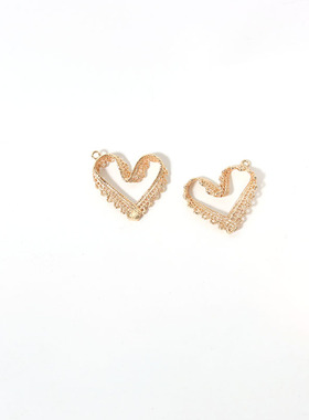 DIY饰品配件国产14K包金保色镂空蕾丝歪桃心吊坠 项链坠耳坠