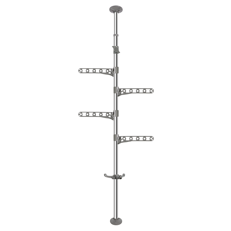 免打孔顶天立地晾衣架阳台可调节伸缩不锈钢晾衣杆衣帽收纳置物架 - 图0