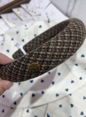 韩式高颅顶小金标装饰新发箍女格纹布艺简约通勤显脸小气质女头箍