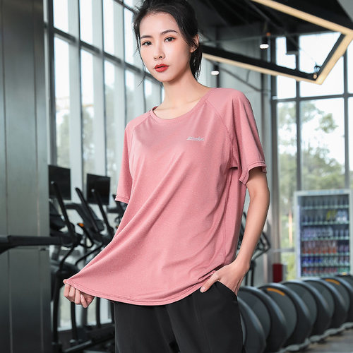 夏季胖mm大码健身瑜伽服跑步运动上衣女200斤训练短袖t恤晨跑套装 - 图2