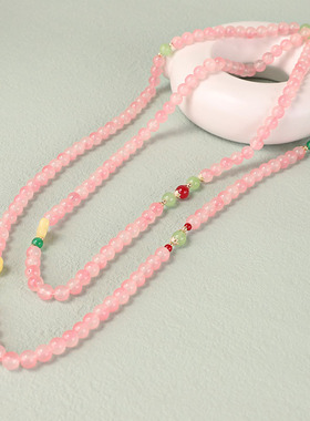 新中式国风项链长款软璎珞马面裙配饰新款毛衣链粉色斜挎链珠