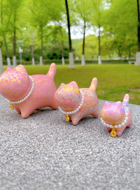 文创大漆猫珍珠猫咪多彩流体大漆檀木可爱猫咪家居摆件手工寺庙