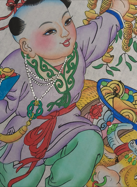 正宗手绘杨柳青年画春牛纳财