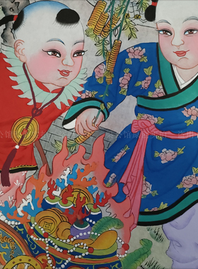 杨柳青年画传统门神手绘宣纸画心