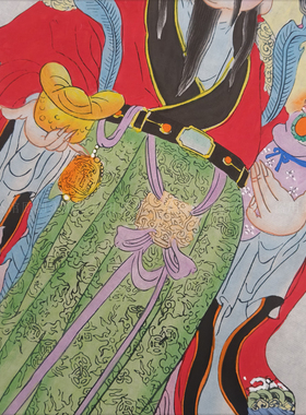 财神手绘原版年画杨柳青年画