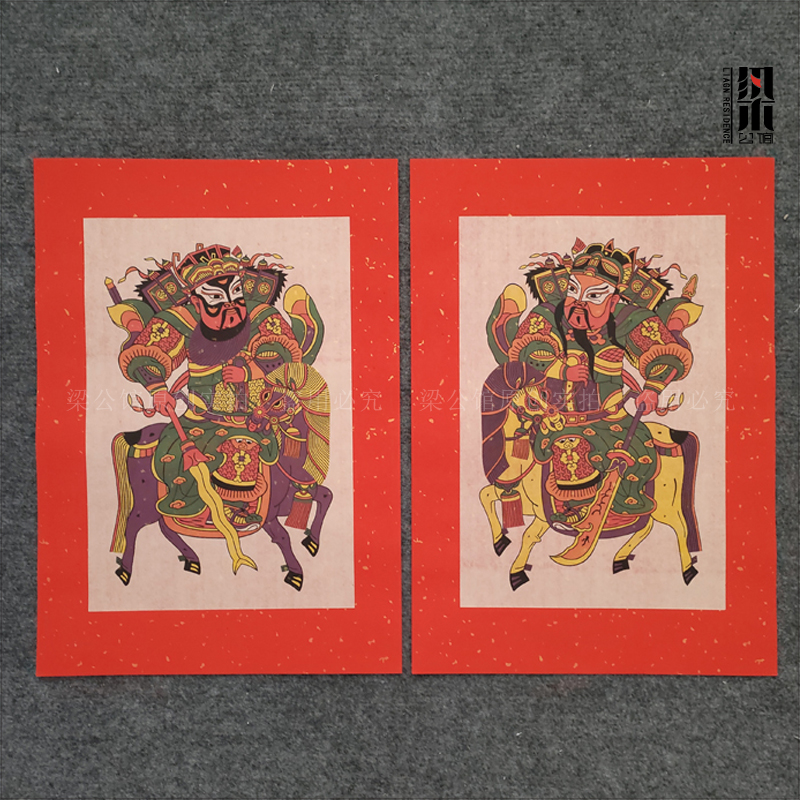 梁公馆®传统门神木版年画红底武门神门贴复古老年画中国风春节春_虎窝淘