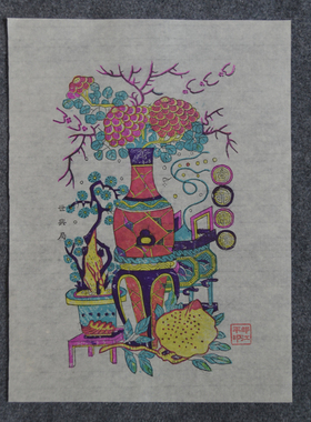 凤翔年画传统手工花卉平安富贵菊