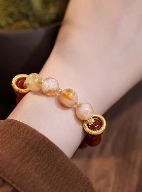 红玛瑙黄塔晶转运珠本命年手链