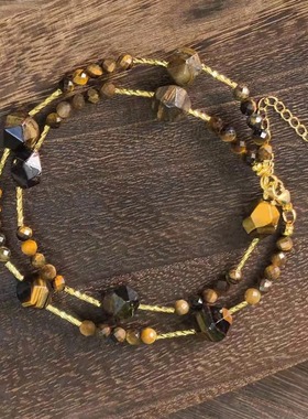 天然虎眼石锁骨链复古