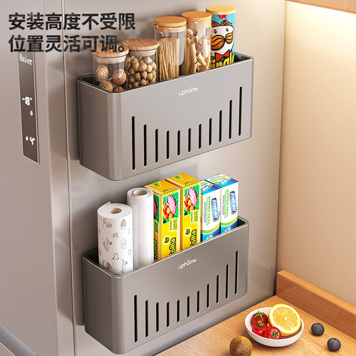 厨房磁吸置物架冰箱保鲜膜珐琅板配件神器纸巾卷纸侧面储物收纳架 - 图1