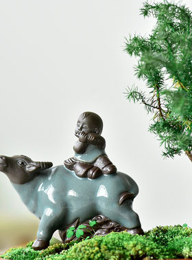 陶瓷创意哥窑牧童摆件茶室造景