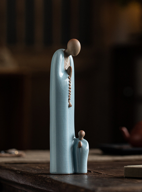 禅意无相小僧汝窑开片可养摆件