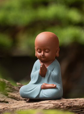 中式紫砂禅意小和尚装饰摆件