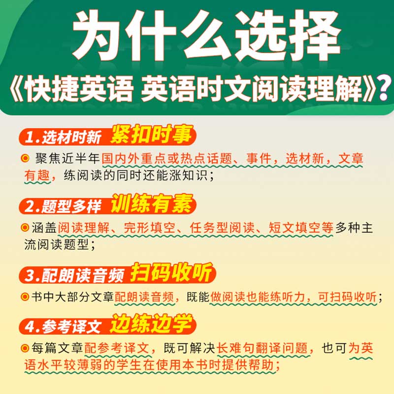 2024版活页快捷英语时文阅读英语七八九年级中考小升初26期25期24期上册下册英语完形填空与阅读理解训练初一初二初三中考热点题型 - 图2