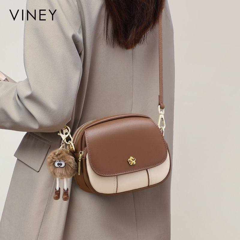 Viney包包2025新款真皮女包小圆包轻奢小众高级感手机包斜挎小包 - 图0