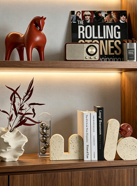 【可开发票】仿洞石几何书挡摆件