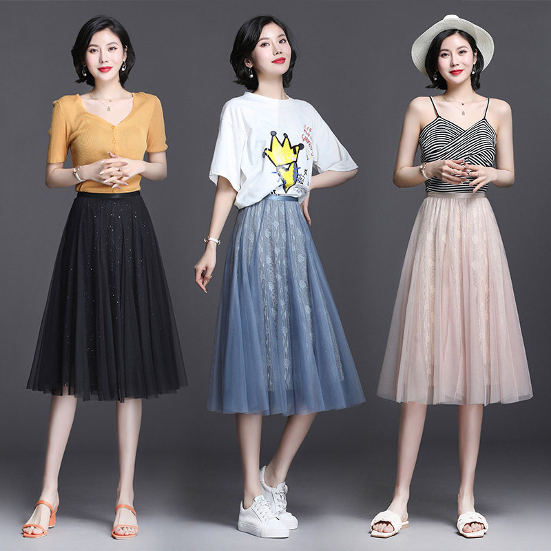 粉色纱裙显瘦胯大百褶a字半身裙 都孜妮半身裙