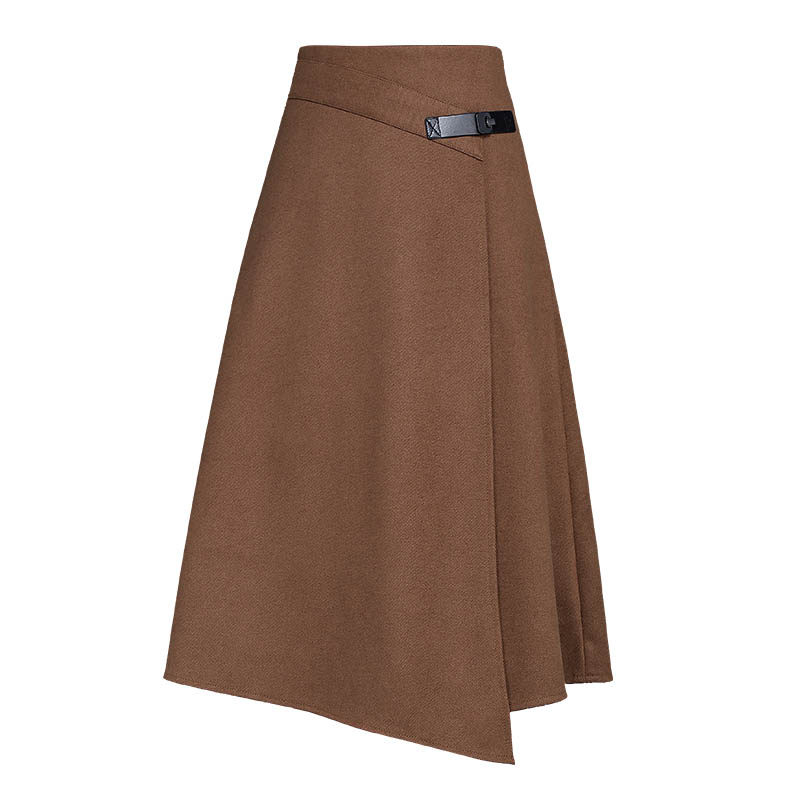 卡其色a字裙秋冬毛呢中长款半身裙 都孜妮半身裙
