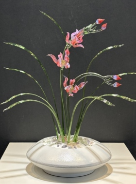 琉璃兰花摆件永生花书房庭院装饰非遗灯工琉璃茶桌博古架家居摆件