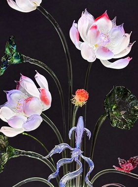 非遗春晚琉璃荷花永生花摆件