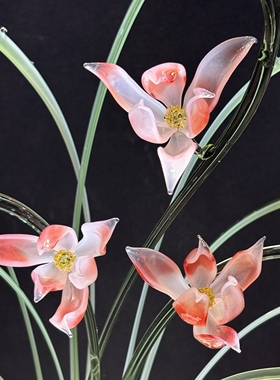 一物一图空谷藏香兰花红色琉璃摆件书房桌面非遗灯工琉璃家居摆件