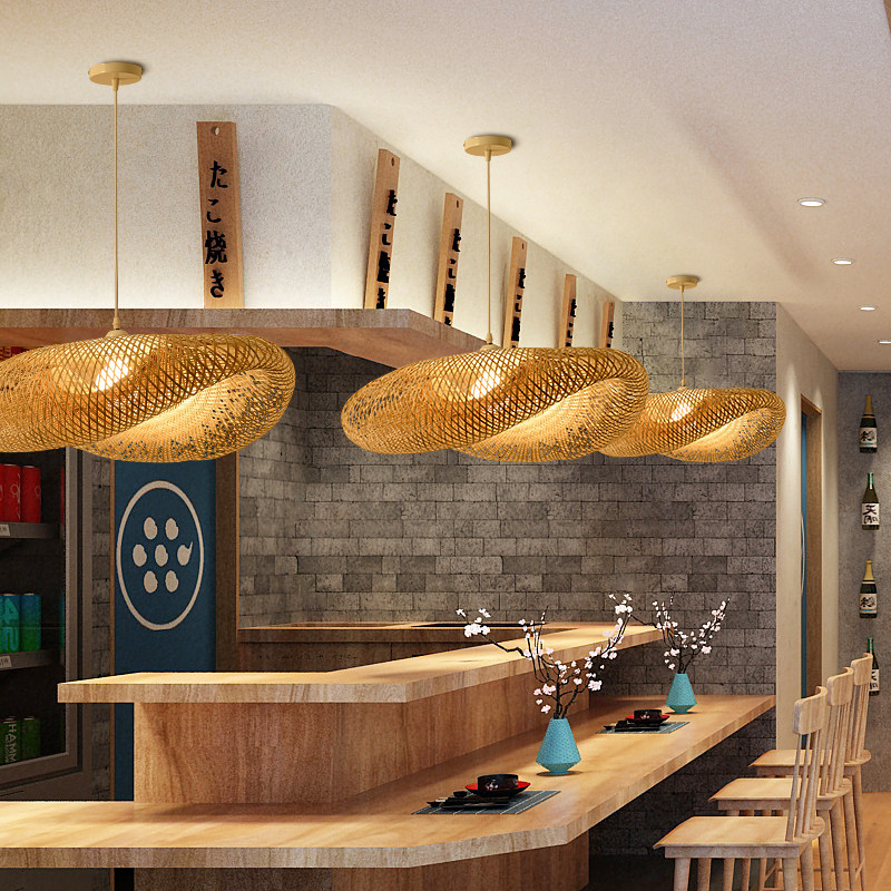 日式竹编吊灯禅意餐厅民宿火锅店商照灯侘寂风复古客厅吧台楼梯灯_虎窝淘