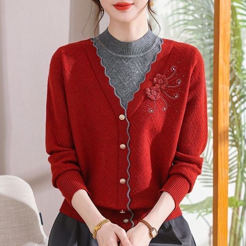2025新款毛衣女加绒假两件针织衫时尚百搭冬季上衣羊毛衫洋气打底 - 图0