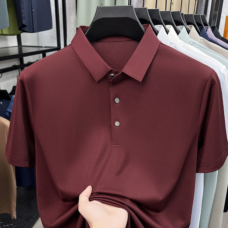 2026夏季新款桑蚕丝翻领短袖POLO衫男商务休闲冰感上衣