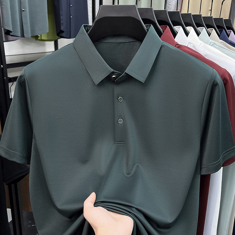 2026夏季新款桑蚕丝翻领短袖POLO衫男商务休闲冰感上衣