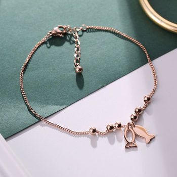 ສ້າງສັນ ແລະຫວານ Pisces titanium ເຫລັກ Rose gold anklet ສ່ວນບຸກຄົນ ຮູບແບບແມ່ຍິງສີທອງ anklet ທີ່ບໍ່ fading.