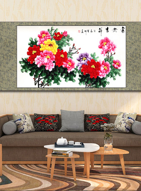 博雅画廊手绘牡丹画已装裱卷轴
