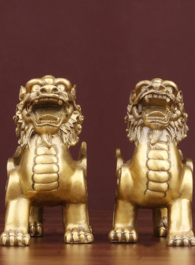 黄铜飞天貔貅独角兽中式家居摆件