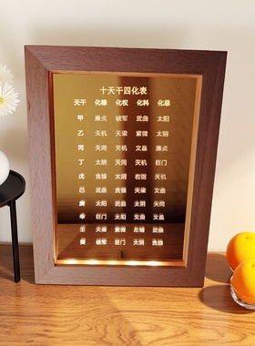 传统文化十天干四化表灯摆件灯精雕实木USBLED展灯夜灯金光闪闪